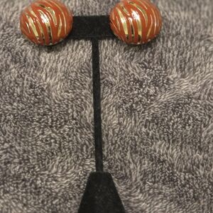Rust and Gold Zebra Striped Vintage Clip-on Earrings - Unsigned